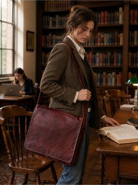 Handmade Genuine Leather Messenger Satchel 18" Laptop Briefcase Crossbody Bag